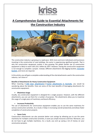 A Comprehensive Guide to Essential Attachments for the Construction Industry