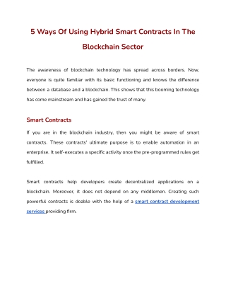 5 Ways Of Using Hybrid Smart Contracts In The Blockchain Sector