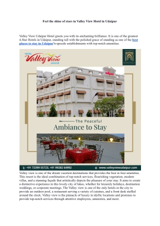 Feel the shine of stars in Valley View Hotel in Udaipur