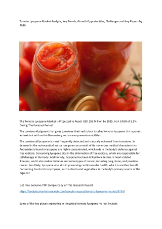 Tomato Lycopene Market Key Players, Latest Trends and Growth Forecast till 2032