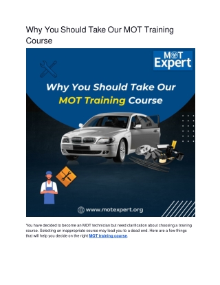 Why You Should Take Our MOT Training Course.docx