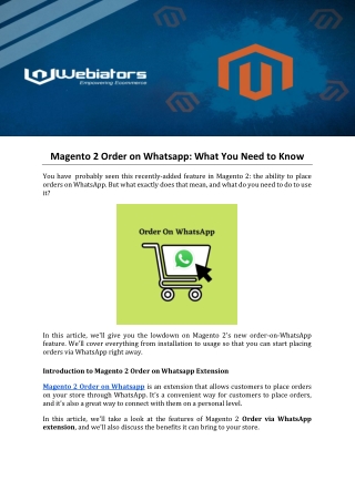 Magento 2 Order on Whatsapp: What You Need to Know