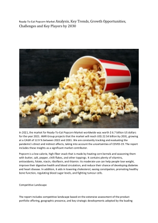 Ready-To-Eat Popcorn Market Top Players, Segmentation & Future Trends Analysis