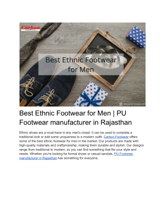 Best Ethnic Footwear for Men _ PU Footwear manufacturer in Rajasthan