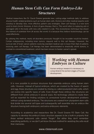Human Stem Cells Can Form Embryo-Like Structures - Dr David Greene