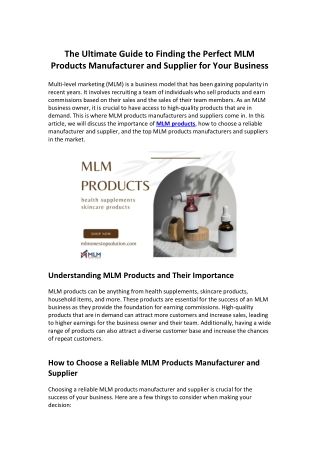 The Ultimate Guide to Finding the Perfect MLM Products Manufacturer and Supplier for Your Business