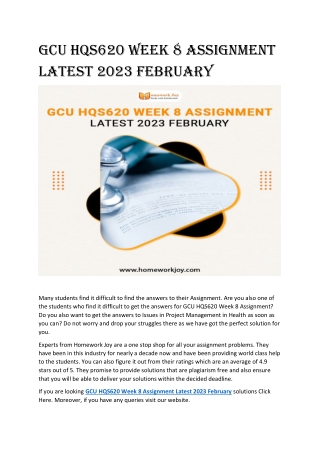 GCU HQS620 Week 8 Assignment Latest 2023 February