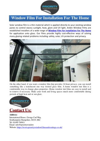 Window Film For Installation For The Home