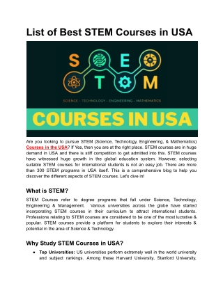 List of STEM courses in USA