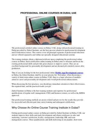 PROFESSIONAL ONLINE COURSES IN DUBAI, UAE