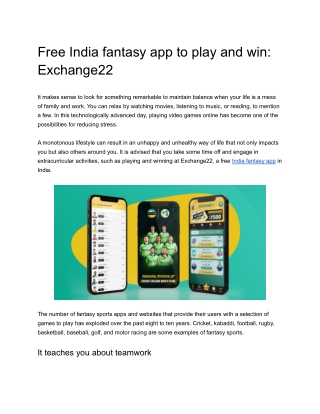Free India fantasy app to play and win - Exchange22