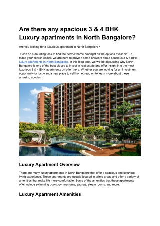 Are there any spacious 3 & 4 BHK Luxury apartments in North Bangalore?