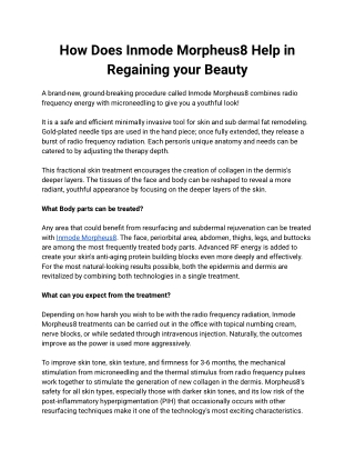 How Does Inmode Morpheus8 Help in Regaining your Beauty