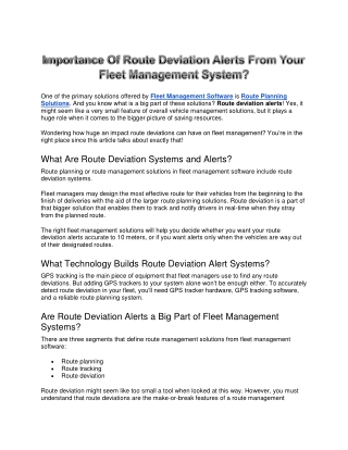 Importance Of Route Deviation Alerts From Your Fleet Management System