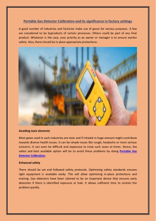 Portable Gas Detector Calibration and its significance in factory settings