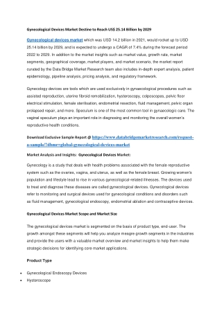 Gynecological Devices Market Destine to Reach US 25.14 Billion by 2029