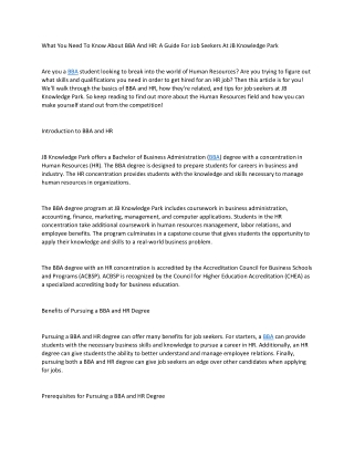 What You Need To Know About BBA And HR