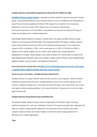 Candida Infections Drugs Market Augmented to Reach US 19.73 Billion by 2030