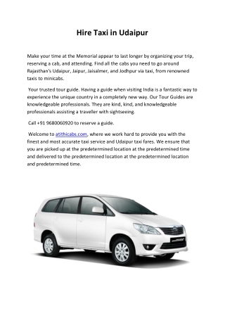 Hire Taxi in Udaipur