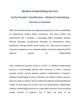 Medical Credentialing Services in Houston