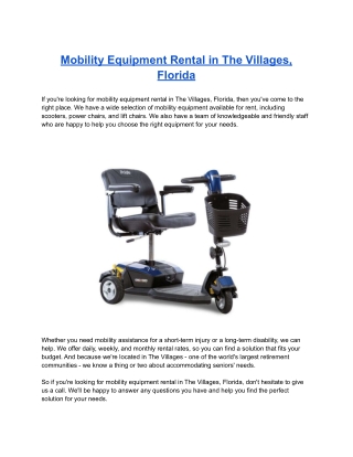 Mobility Equipment Rental in The Villages, Florida