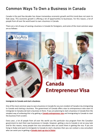 Common Ways To Own a Business in Canada