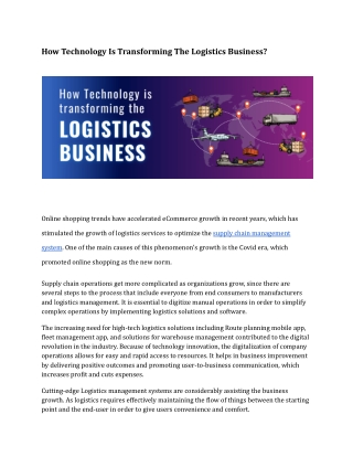 How Technology Is Transforming The Logistics Business