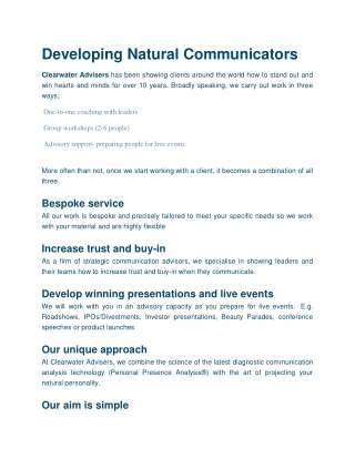 Developing Natural Communicators - Clearwater Advisers