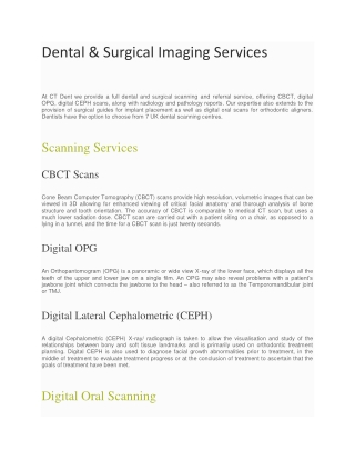 Dental and Surgical Imaging Services, CBCT, OPG  CEPH - CT Dent Ltd