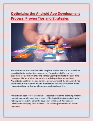 Optimizing the Android App Development Process Proven Tips and Strategies