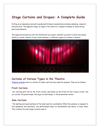 Know about the types of theatre stages and Curtains