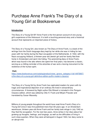 Purchase Anne Frank's The Diary of a Young Girl at Booksvenue
