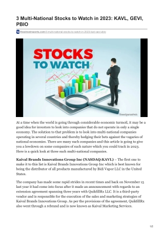 3 Multi-National Stocks to Watch in 2023- KAVL, GEVI, PBIO