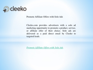 Promote Affiliate Offers with Solo Ads  Cleeko.com