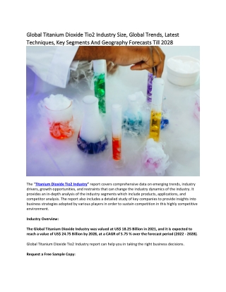 Global Titanium Dioxide Tio2 Industry Size, Global Trends, Latest Techniques.