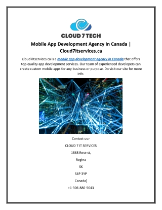 Mobile App Development Agency In Canada  Cloud7itservices.ca