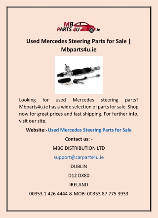 Used Mercedes Steering Parts for Sale | Mbparts4u.ie