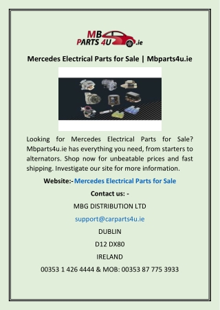 Mercedes Electrical Parts for Sale | Mbparts4u.ie