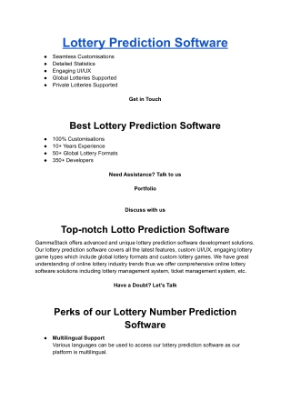 Lottery Prediction Software