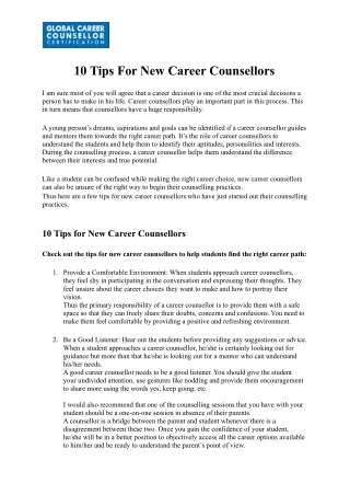 10 Tips For New Career Counsellors | Global Career Counsellor Certification