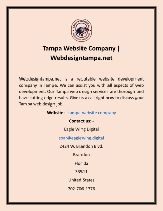 Tampa Website Company  Webdesigntampa.net