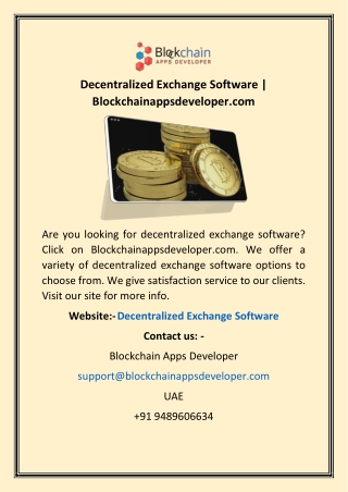 Decentralized Exchange Software | Blockchainappsdeveloper.com