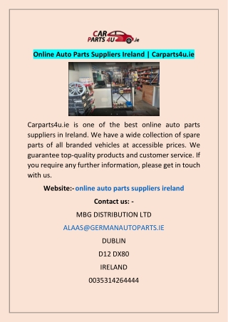 Online Auto Parts Suppliers Ireland | Carparts4u.ie