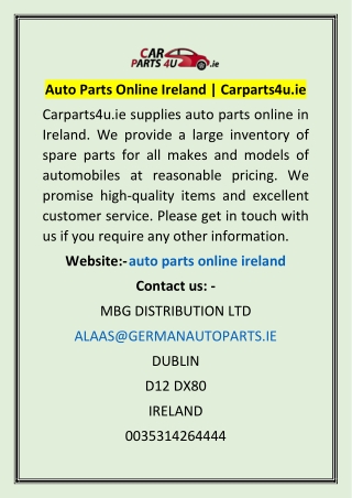 Auto Parts Online Ireland | Carparts4u.ie