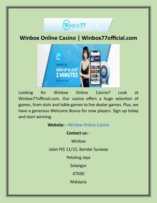 Winbox Online Casino  Winbox77official