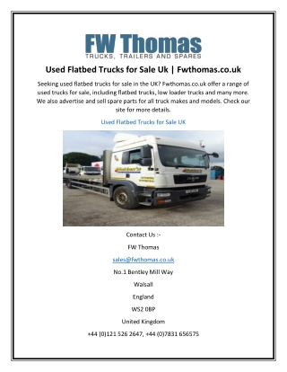 Used Flatbed Trucks for Sale Uk  Fwthomas.co.uk