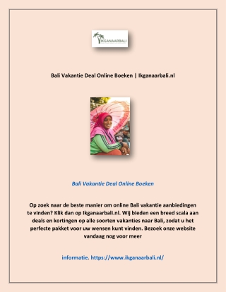 Bali Vakantie Deal Online Boeken | Ikganaarbali.nl