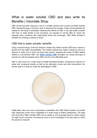 What is water soluble CBD and also write its Benefits _ Voluntate Shop