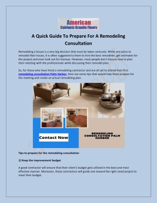 Tips to Create Remodeling Consultation in Palm Harbor