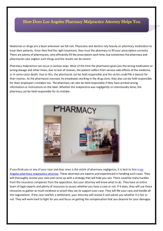 How Does Los Angeles Pharmacy Malpractice Attorney Helps You